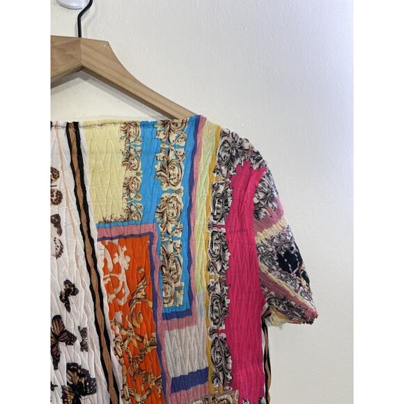 Y2K 90s Maximalist Eclectic Plisse Top S Indie Patchwork Collage Artwear Boho - Picture 8 of 12